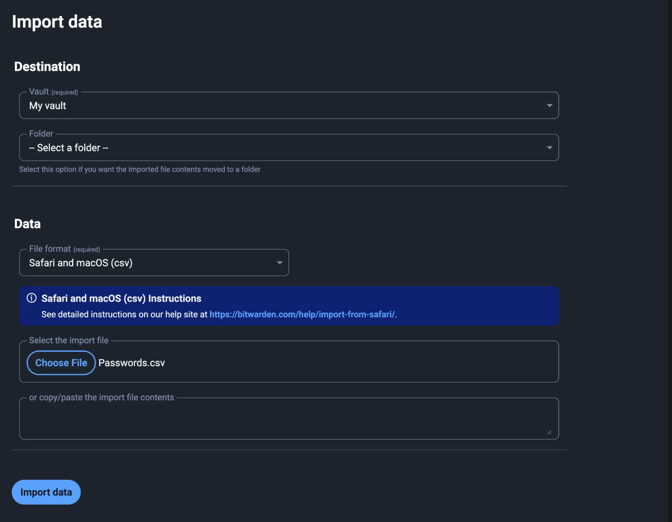 Import password data