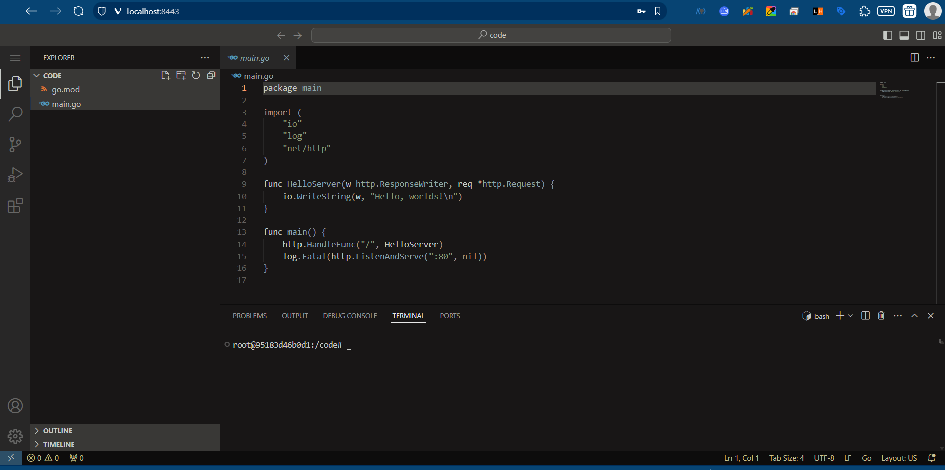 Codeserver 접속 성공