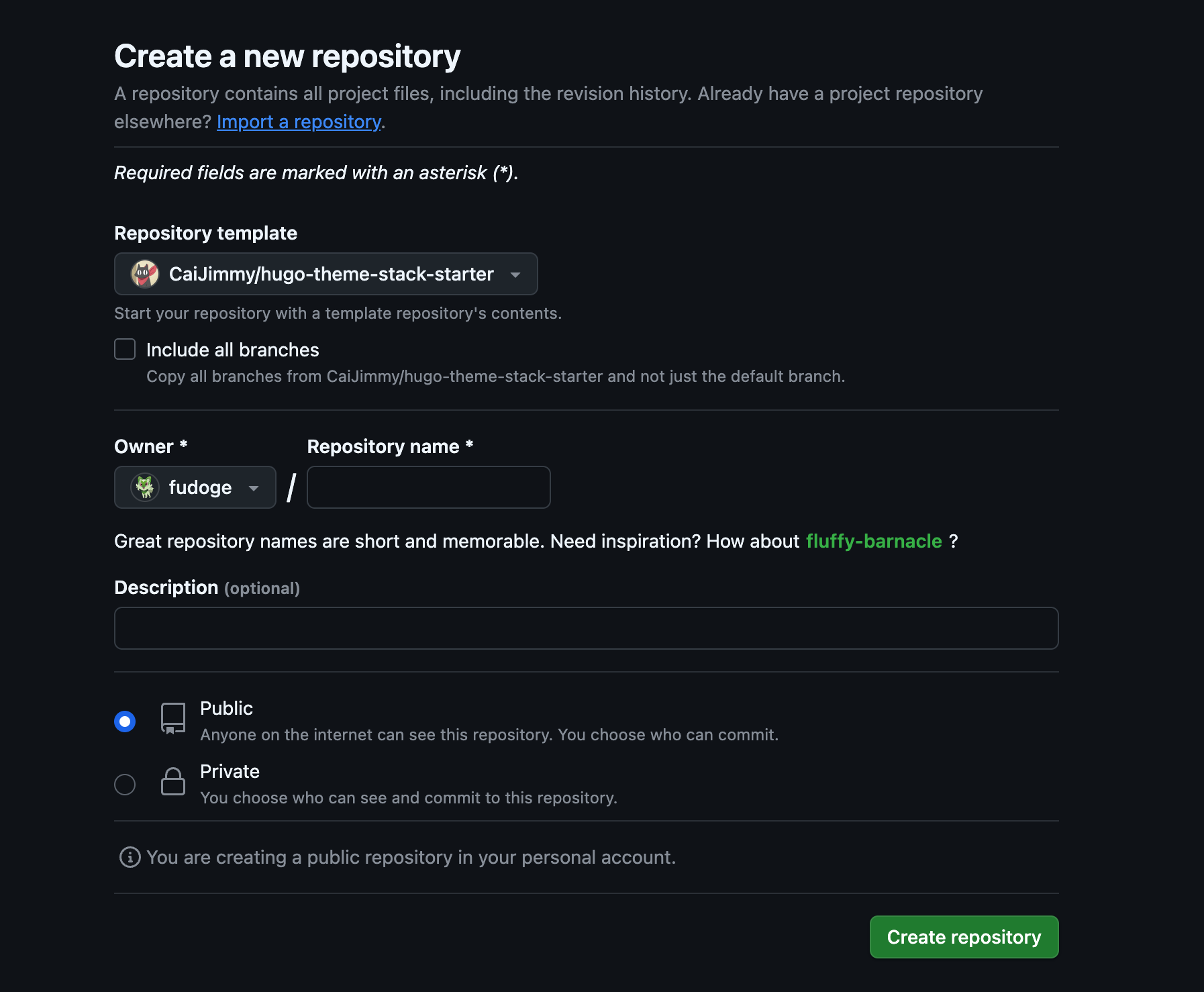 Creating a new repository via Use This Template