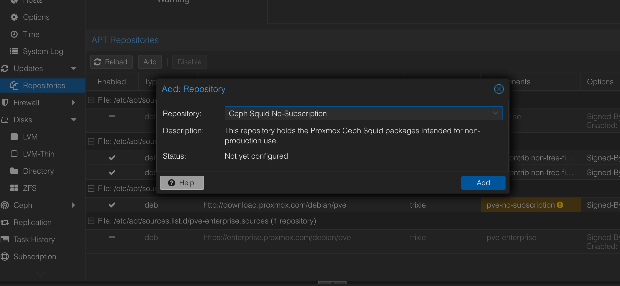 Add Ceph Squid No Subscription Repo